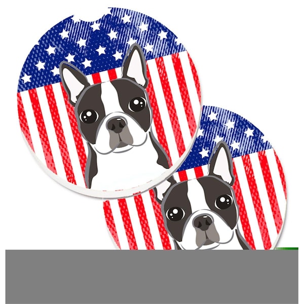 Carolines Treasures American Flag and Boston Terrier Set of 2 Cup Holder Car Coaster BB2133CARC - main